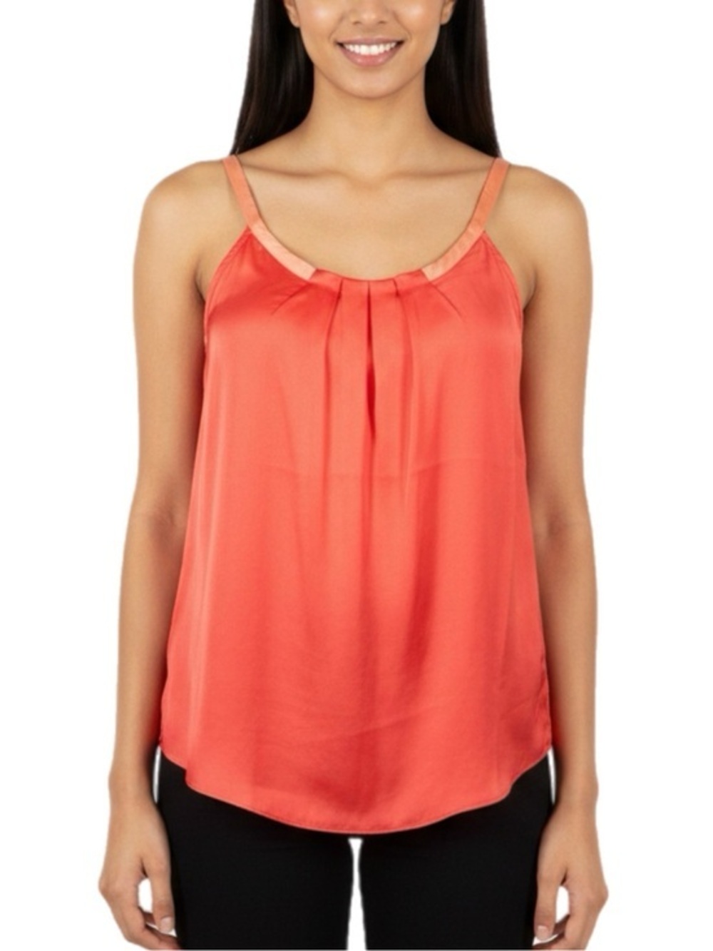 Tinley Road | Coral Orange Pleated Sleeveless Tank Top Blouse New